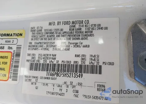 2017 Ford Mustang Gt z USA, uszkodzony, nr VIN 1FA6P8CF5H5213549